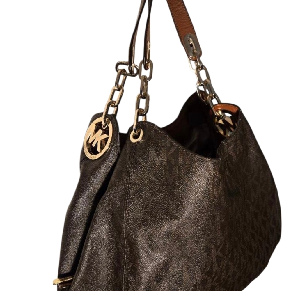 Michael Kors Authenic Fulton Hobo Brown And Tan elegant Designer Bag with Duster - Picture 2 of 9